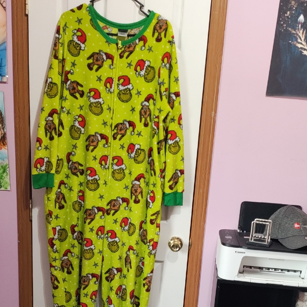Dr. Seuss Bright Green Grinch Fleece One-Piece Pajamas